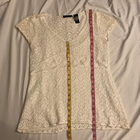 AXCESS (Liz Claiborne) White Short Sleeve Pointelle Crochet Tunic Sz. Large-NWOT - Picture 8 of 14